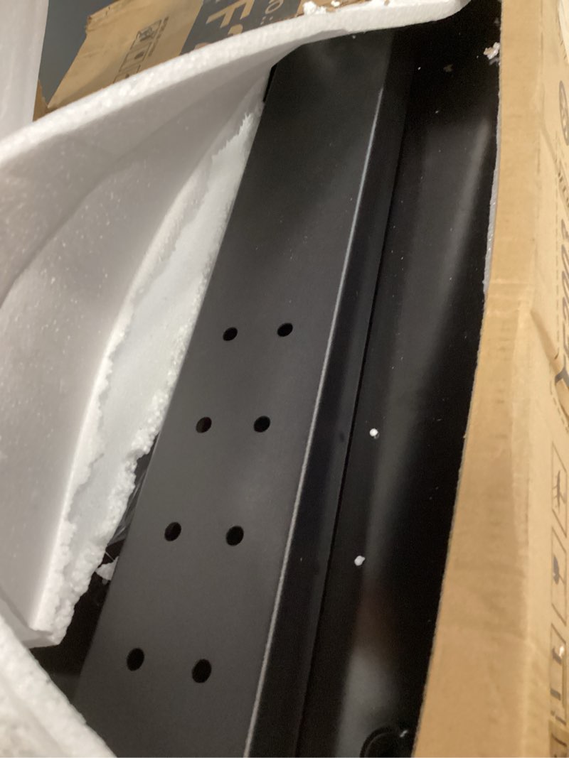 Condition photo showing As Is for tavr universal floor tv stand base for 32-75 inch tvs up to 110 lbs with swivel height adjustable mount, black tempered glass base for media storage and space saving black glass base without power strip