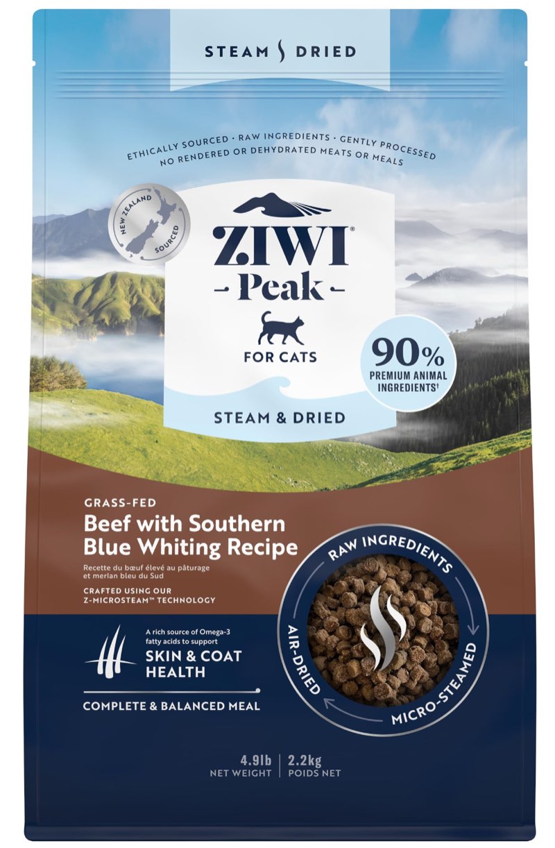 ZIWI Peak Steam & Dried Cat Food – Beef w/Southern Blue Whiting Fish - High Protein, Skin & Coat Health, Low Carb, for All Life Stages (78.4oz)( BEST BEFORE/08/12/2025))