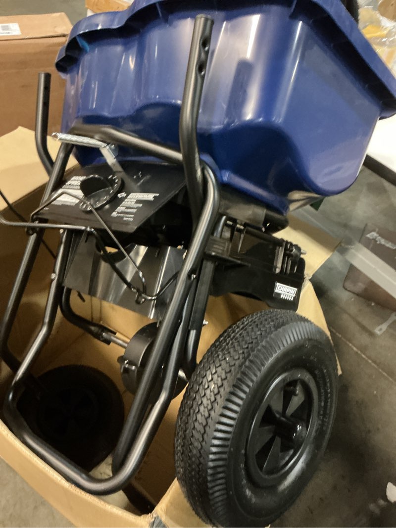 Condition photo showing Good Condition for Chapin 88200A Spreader, Salt, Ice Melt, All Season, SaltPro, Walk Behind, Spiked Auger, Adjustable Baffles, 12" Tires, Coated Steel Frame, Enclosed Gears, Weather-Resistant, Rain Cover, 80Lbs