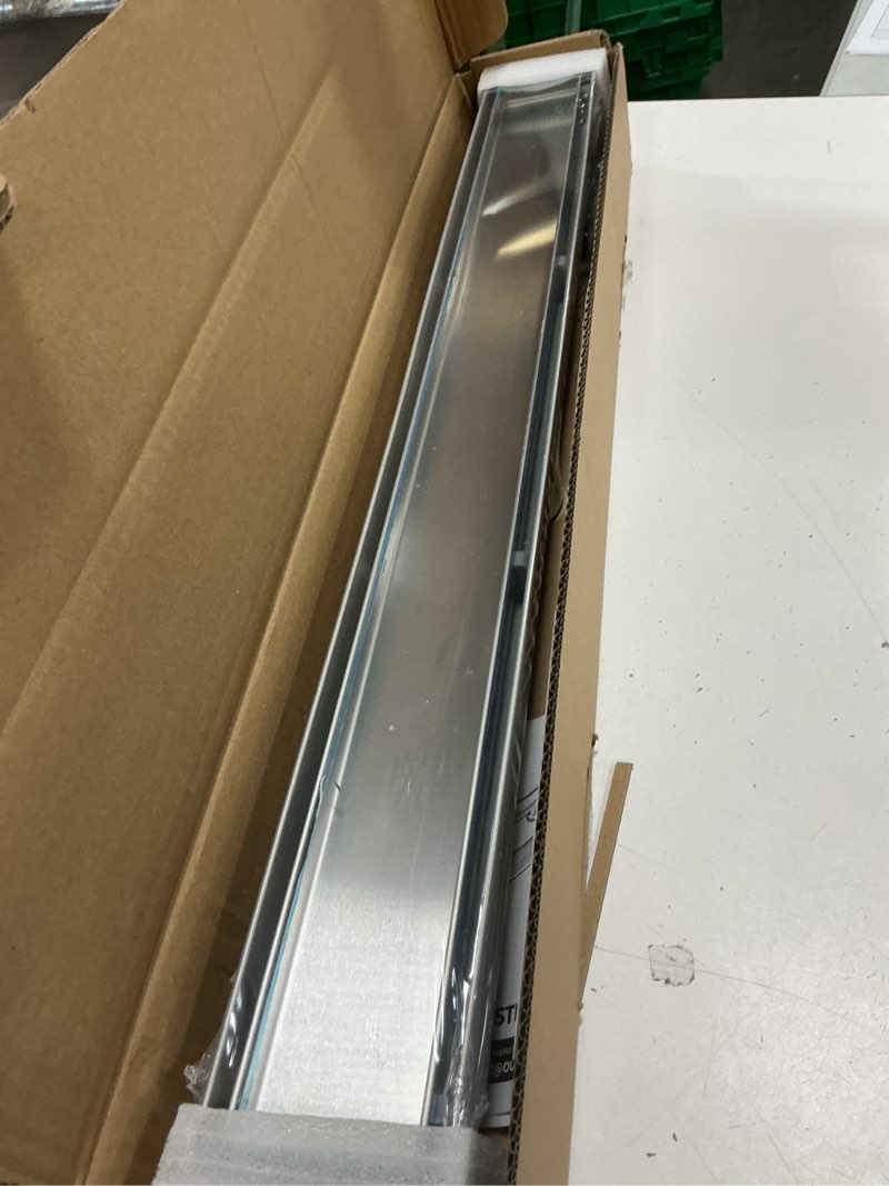 Condition photo showing New/Like New for shower drain, 2 in 1 linear shower drain 24 inch(brushed nickel), 304 stainless steel shower floor drain with tile insert grate,adjustable feet,hair filter brushed nickel 24in