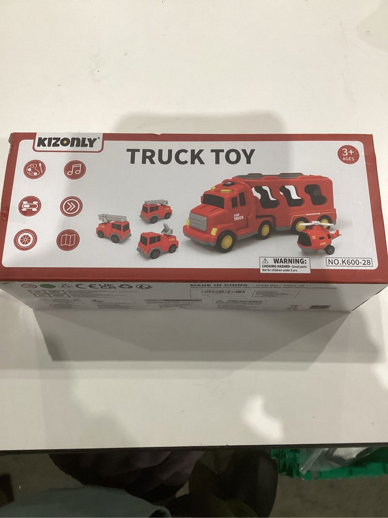 Condition photo showing New/Like New for Fire Truck Toys for Toddler 1-3 3-5, 5-in-1 Fire Car Carrier Vehicle Set for Girls 1 2 3 4 5 6 Years Old, Transport Car with Light Sound, Birthdays Gifts for Kids Girls Aged 3-9 5 in 1 Fire Truck