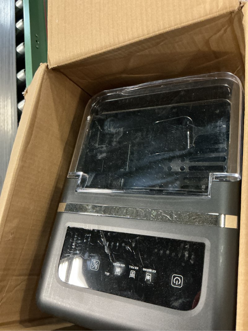 Condition photo showing As Is for ice makers countertop, 26.5lbs/24h ice machine with 2 sizes bullet ice, 9 ice cubes release in 6 mins, self-cleaning portable ice maker with ice scoop and basket for home kitchen office bar rv silver 26.5lbs