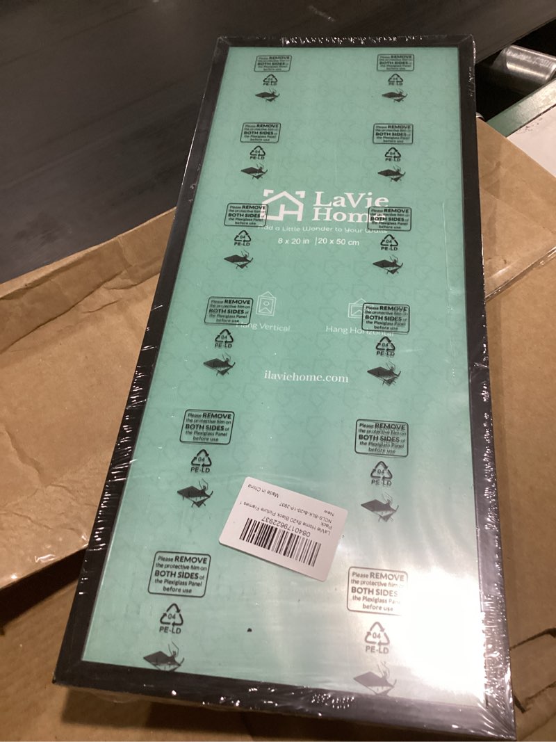 Condition photo showing New/Like New for lavie home 8x20 picture frame for wall display, 8x20 black picture frame with hd plexiglas, 8 x 20 frame 1 pack, display frame for vertical or horizontal, classic collection