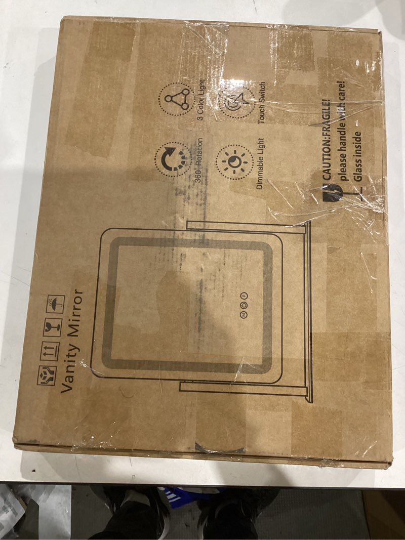 Condition photo showing Good Condition for ROLOVE Vanity Mirror with Lights, Three Colors Lighting Mode, 360°Rotation, Lighted Makeup Mirror wih Stand for Desk, Bedroom, Dorm, Gifts for Women, 13x16 Inch White 16"L x 13"W