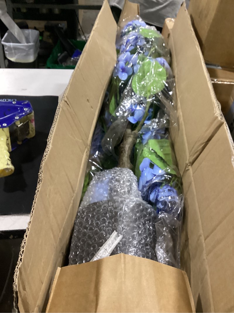 Condition photo showing Good Condition for 3ft blue hydrangea artificial flowers tree large real touch faux silk hydrangea plants potted fake flower in black pot for home indoor outdoor front porch garden entrance living room decor, 2 pack blue-3ft-2pcs 3ft-style 1