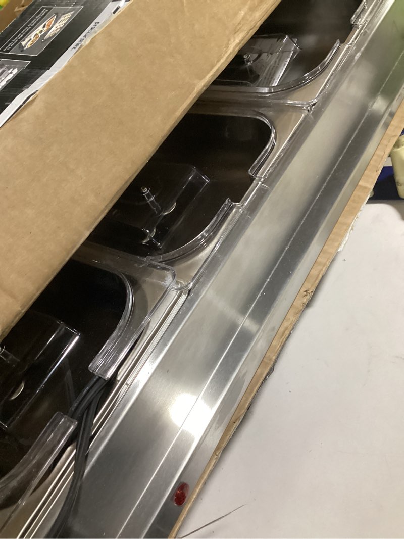 Condition photo showing As Is for Proctor Silex Buffet Server & Food Warmer, Adjustable Heat, for Parties, Holidays and Entertaining, Three 2.5 Quart Oven-Safe Chafing Dish Set, Stainless Steel