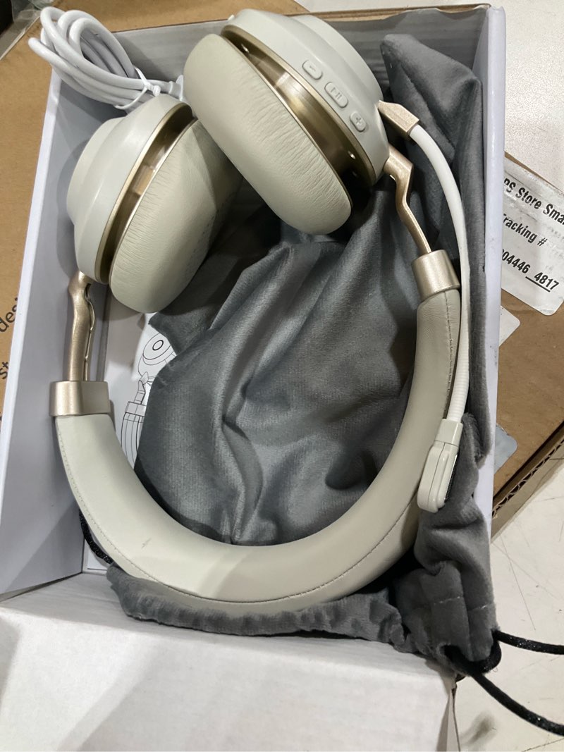 Condition photo showing Good Condition for wireless headset with mic for work, wireless headset with noise cancelling mic & usb dongle for meeting, v5.3 bluetooth headphones with mic mute for work/teams/computer/phone/office/home/call center white gold