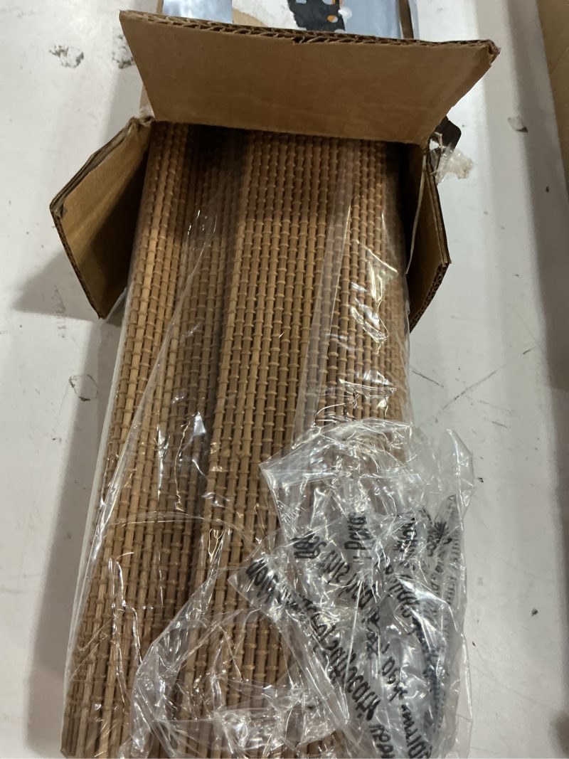 Condition photo showing New/Like New for no drill cordless bamboo roman shades, light filtering woven natural bamboo window covering, easy install roman style shade, for window size 30.5" w × 64" h - carbonized carbonized 30.5" w × 64" h