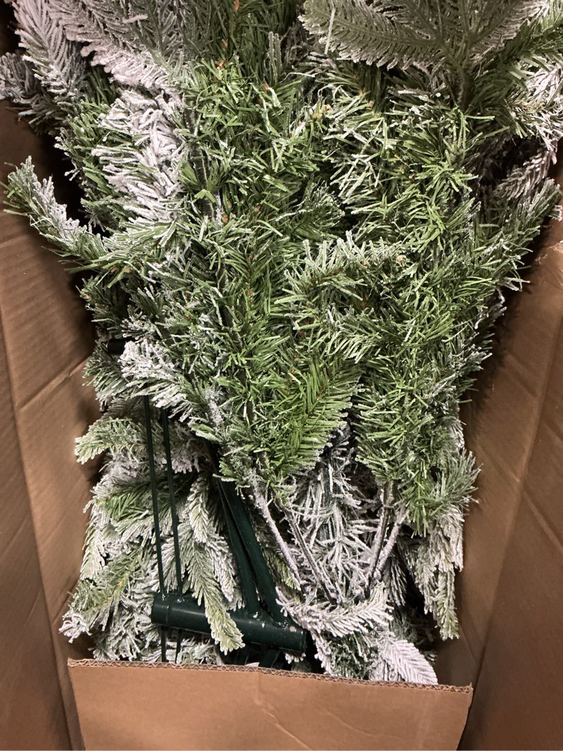 Condition photo showing Good Condition for KI Store 7ft Flocked Christmas Tree Unlit Realistic Downswept Artificial Hinged Christmas Fir Tree w