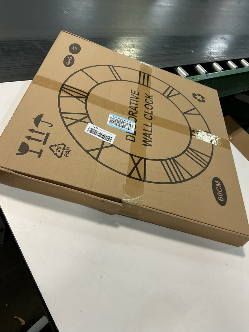 Condition photo showing Good Condition for 1st owned Wall Clocks for Living Room Decor,24" Vintage,Round Silent Non Ticking,Black Metal,Modern Wood Clocks for Home Bedroom,Kitchen,Garden,Office,Cafe,Modern Wall Decoration -Roman Numerals Blue 24 Inch