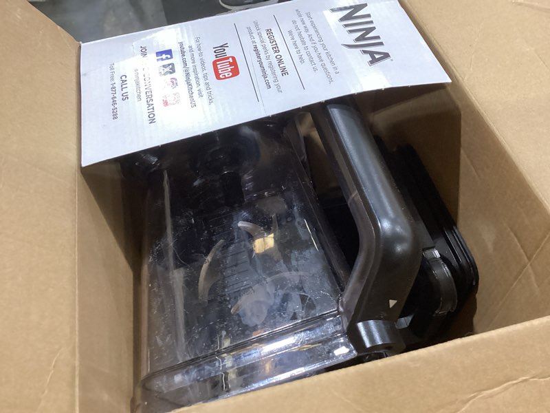 Condition photo showing As Is for ninja professional plus blender | max power smoothie blender, ice cream maker, frozen drink mixer & margarita machine | 3 auto iq™ presets, 1400 w, 72oz total crushing pitcher | dark grey, bn701 72 oz. blender + total crushing pitcher