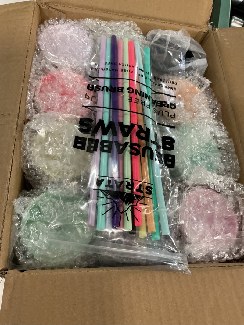 Condition photo showing New/Like New for STRATA CUPS Multicolor Skinny Tumblers with Lids and Straws (12 pack) - 16oz Double Wall Acrylic Tumbler, Tall Matte Skinny Tumblers, Bulk with Free Straw Cleaner, Reusable Cups 0_Multicolor 12 Count (Pack of 1)