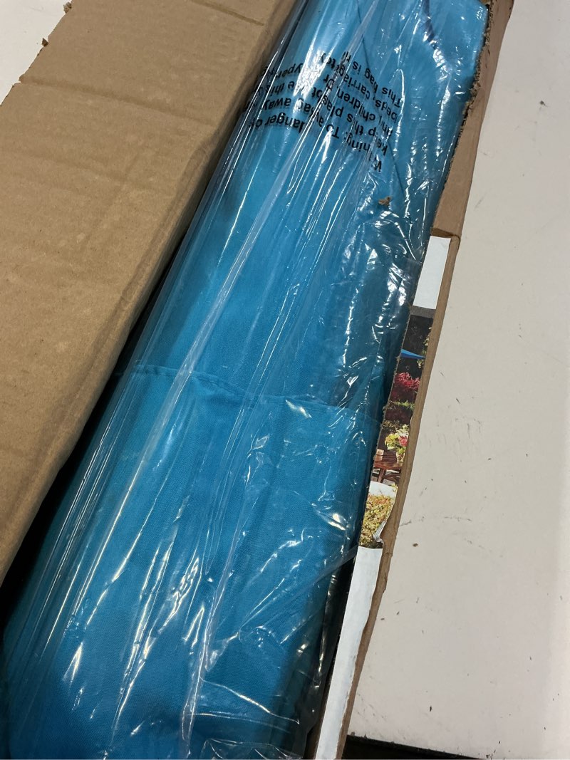 Condition photo showing Good Condition for blissun rectangular patio umbrella, table market umbrella with tilt and crank, outdoor umbrella for garden, deck, backyard, pool and beach light blue 6.5 x 10 ft