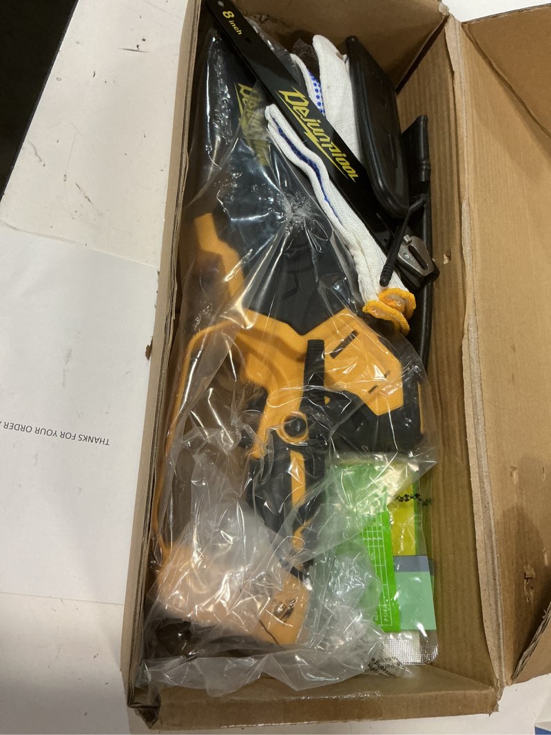 Condition photo showing Good Condition for cordless mini chainsaw compatible with dewalt 20v max battery (no battery), 6 inch & 8 inch small electric chainsaw brushless, 2 x 6'' chains + 2 x 8'' chains, auto oiler, handheld pruning chain saw yellw black