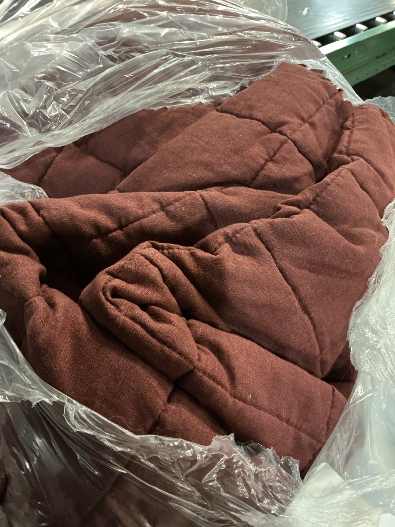 Condition photo showing As Is for european linen box quilt set, full/queen, burgundy