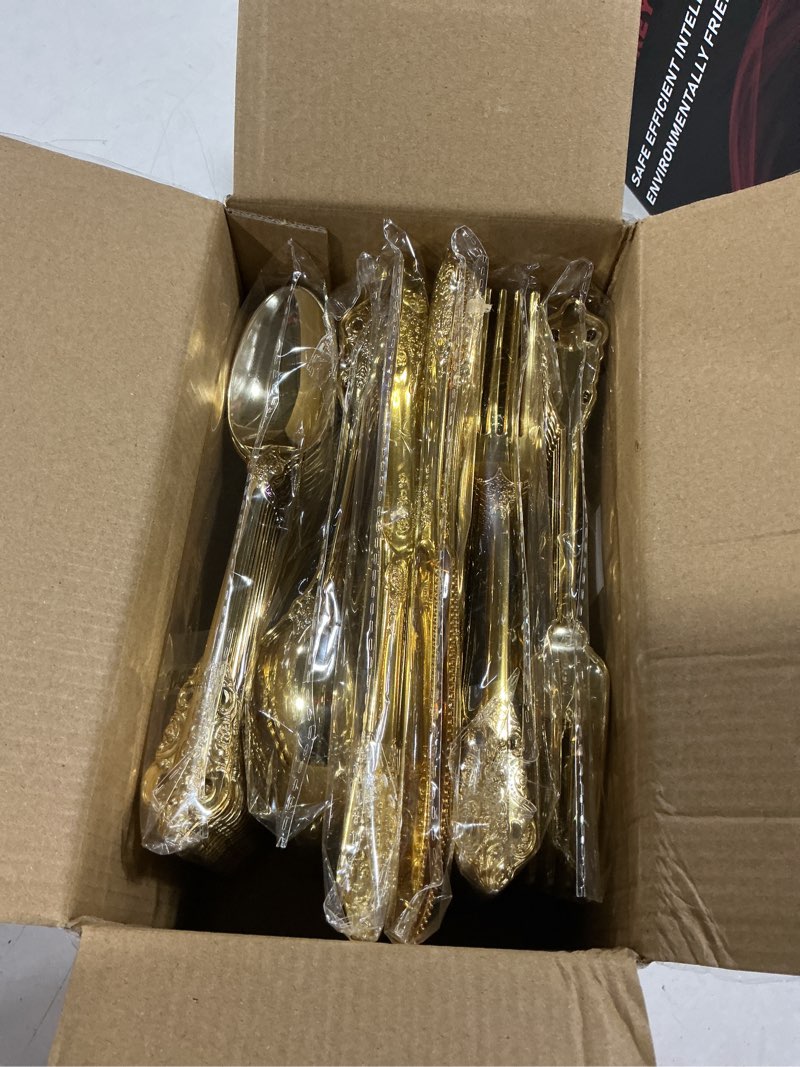 Condition photo showing Good Condition for wdf 120pcs gold plastic silverware - heavy duty gold plastic cutlery set disposable utensils - 40 forks, 40 spoons, 40 knives, perfect for party weeding daily use baby showe spring gold 120