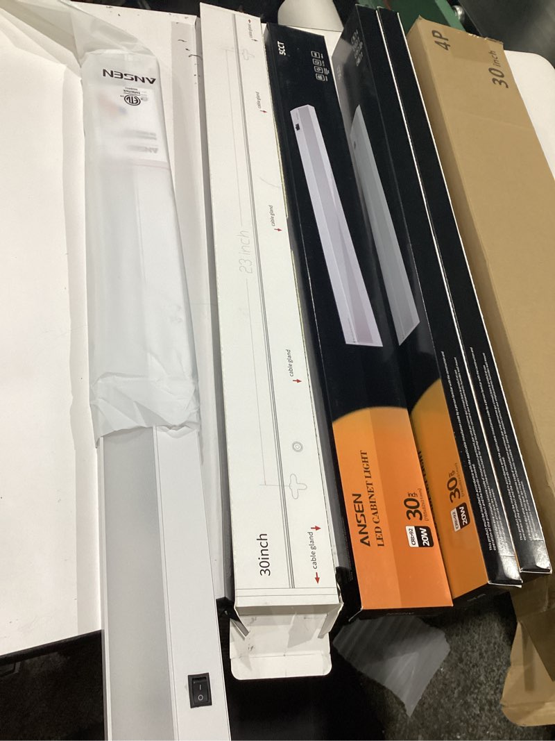 Condition photo showing New/Like New for ansen 4packs of under cabinet lighting hardwired, 30in 20w 1150lm, dimmable led light for kitchen/bar/closet, cri>92, r9>90, 5 color temperature, 2700k-5000k(warm white, cool white, daylight) 30 inch