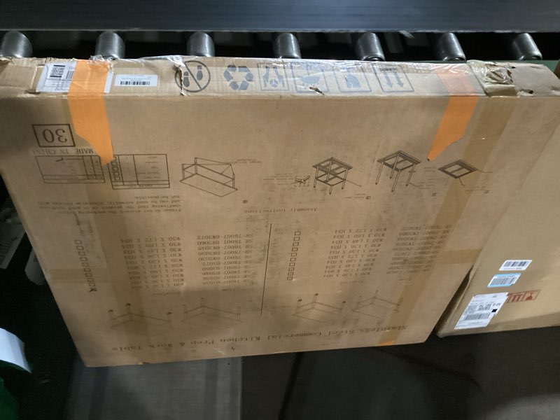 Condition photo showing New/Like New for stainless steel table for prep & work 30" x 30" inches with adjustable shelf and backsplash, commercial workstations, utility table in kitchen garage laundry room outdoor bbq