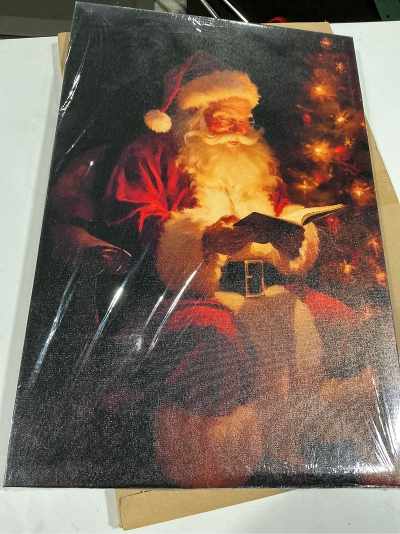 Condition photo showing Good Condition for Vintage Santa Claus Canvas Wall Art Christmas Painting Poster Winter Wall Decor Print Santa Claus Re