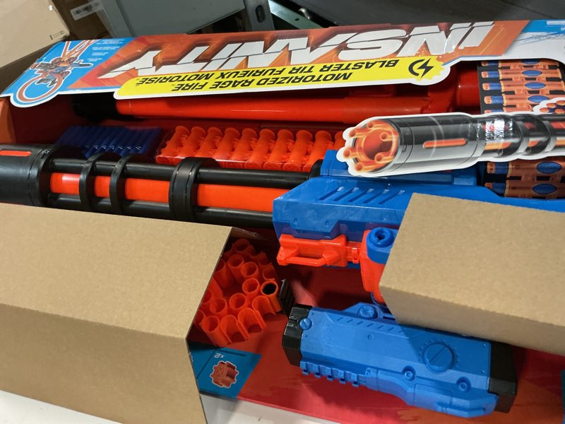 Condition photo showing Good Condition for x-shot insanity motorized rage fire by zuru 72 darts, air pocket technology darts, dart storage, blasting power, auto feeding belt, tripod & scope, outdoor toy for boys, girls, teens, adults