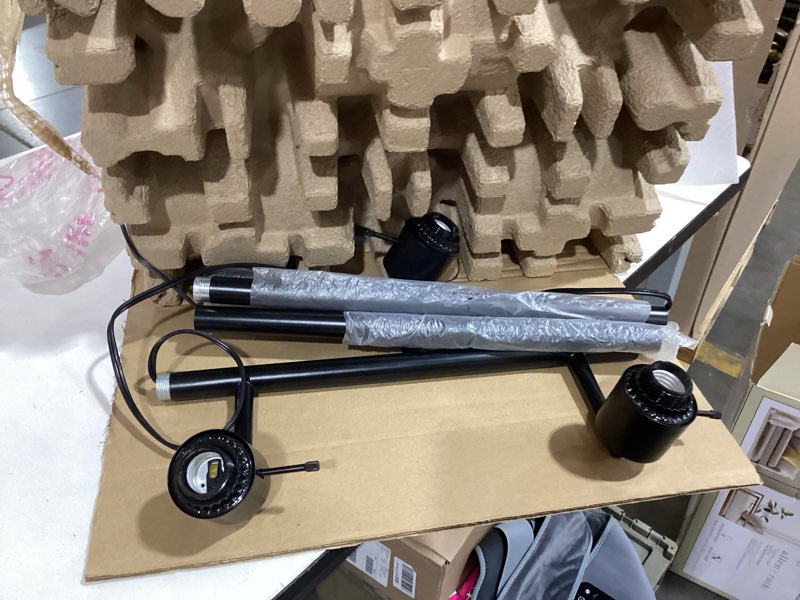 Condition photo showing As Is for allen + roth 67-in black multi-head floor lamp with glass shade