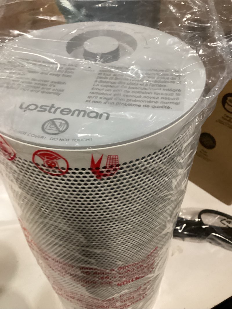 Condition photo showing New/Like New for ostreman 23” oscillating ceramic tower space heater with remote & thermostat, electric energy efficient floor heater for indoor use large room safe with timer, eco mode, 1500w, white tower white