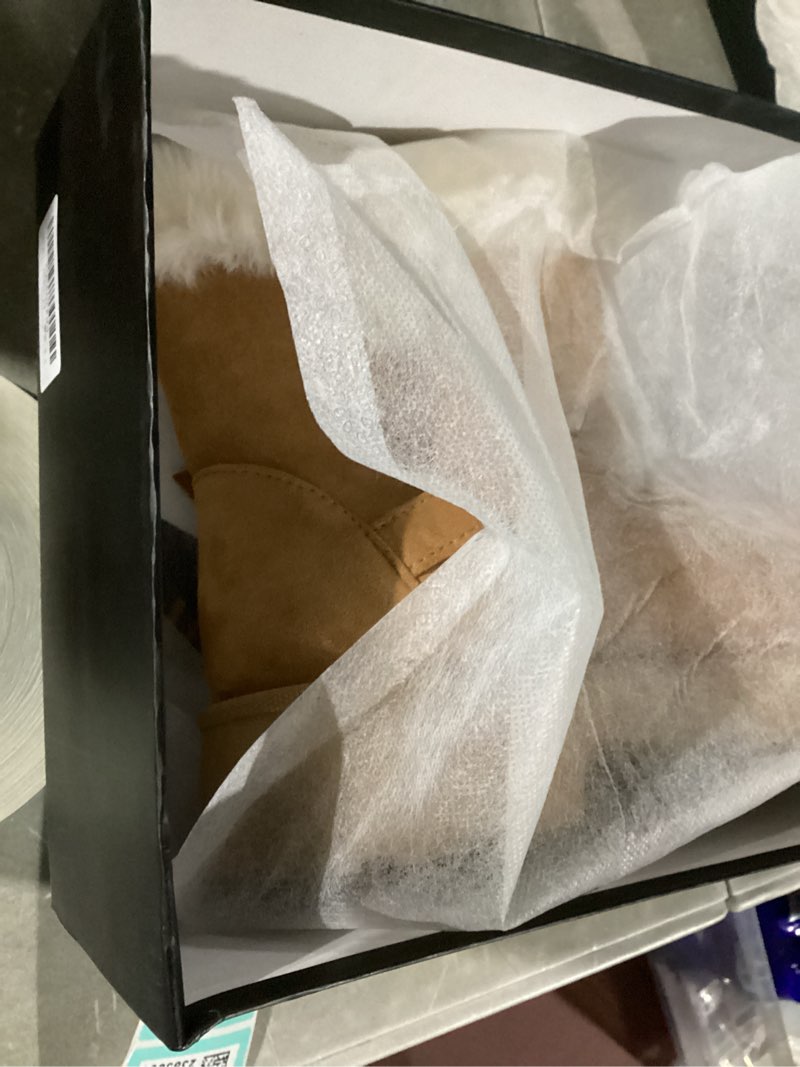 Condition photo showing Good Condition for Platform Women's Ankle Winter Boot, Chunky Low Heel Snow Boots With Fashion Buckle Slip-On Cozy Outdoor Short Booties Chestnut 8.5