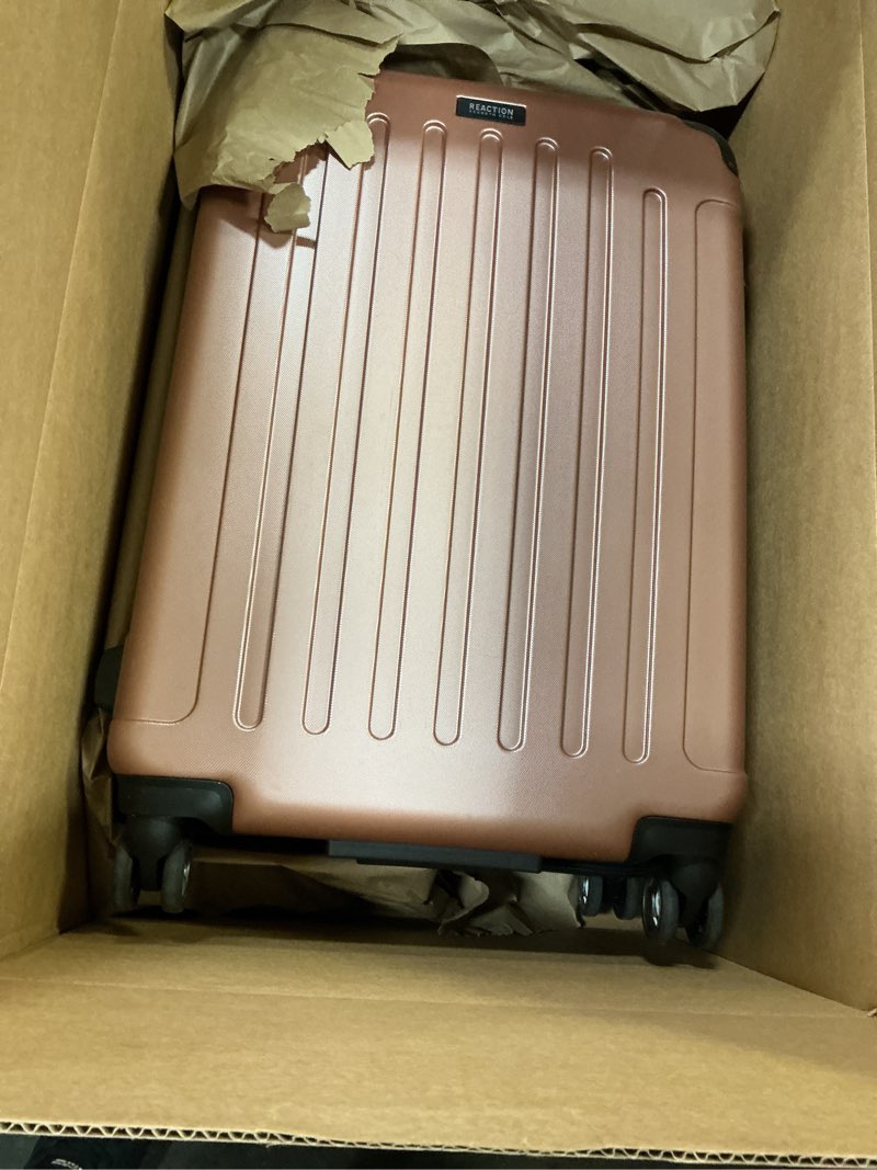 Condition photo showing As Is for kenneth cole reaction renegade luggage expandable 8-wheel spinner lightweight hardside suitcase, rose gold, 28-inch checked rose gold 28-inch checked