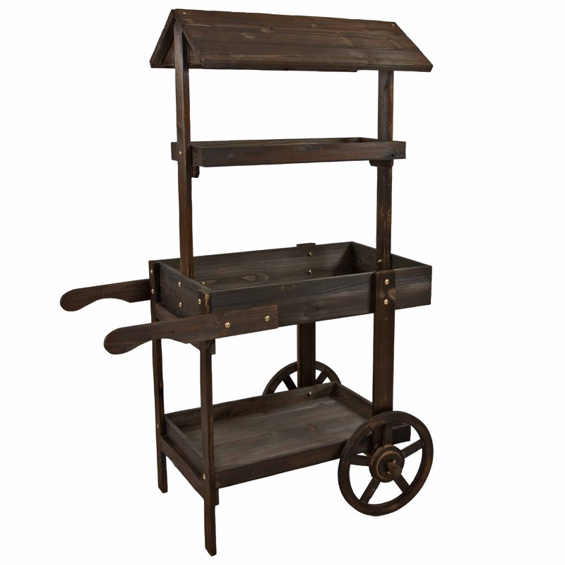 quenby wooden flower cart plant stand - 33.75" x 21.75" x 49.25"
