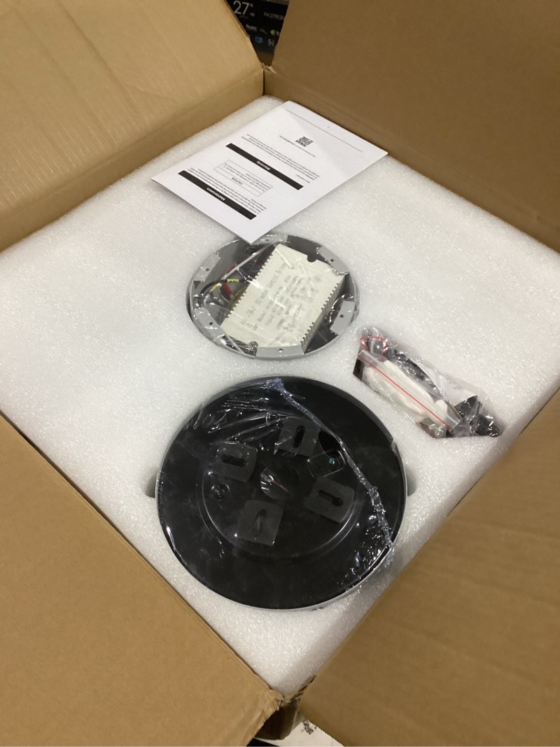 Condition photo showing Good Condition for Ohniyou Low Profile Ceiling Fan with Light, 19'' Small Flush Mount Ceiling Fan, Modern Bladeless Enclosed Ceiling Fans with Dimmable LED Light and Remote for Bedroom, Living Room (Silver)