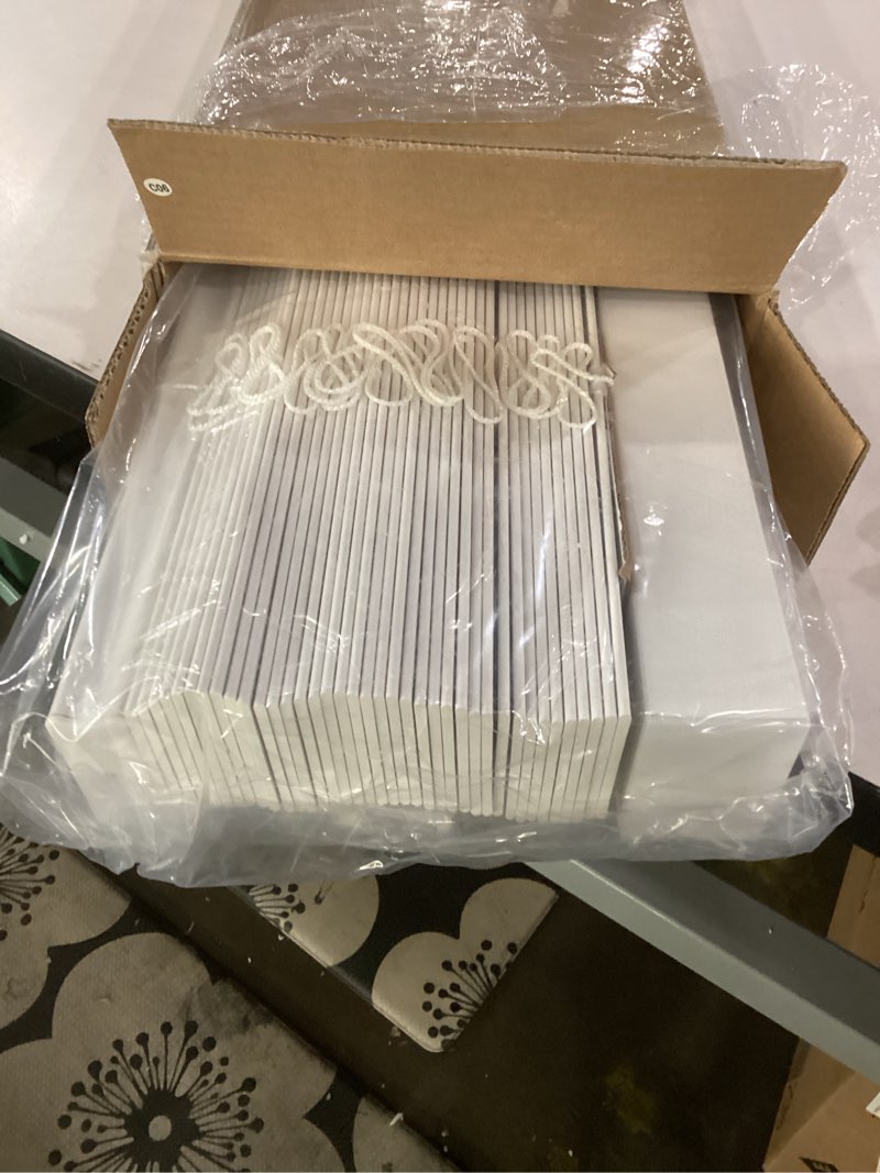 Condition photo showing Good Condition for cordless faux wood blinds 23" w x 72" h, 2 inch slat horizontal windows blinds with crown valance, room darkening blinds, white blinds for home interiors. 23"w x 72"h
