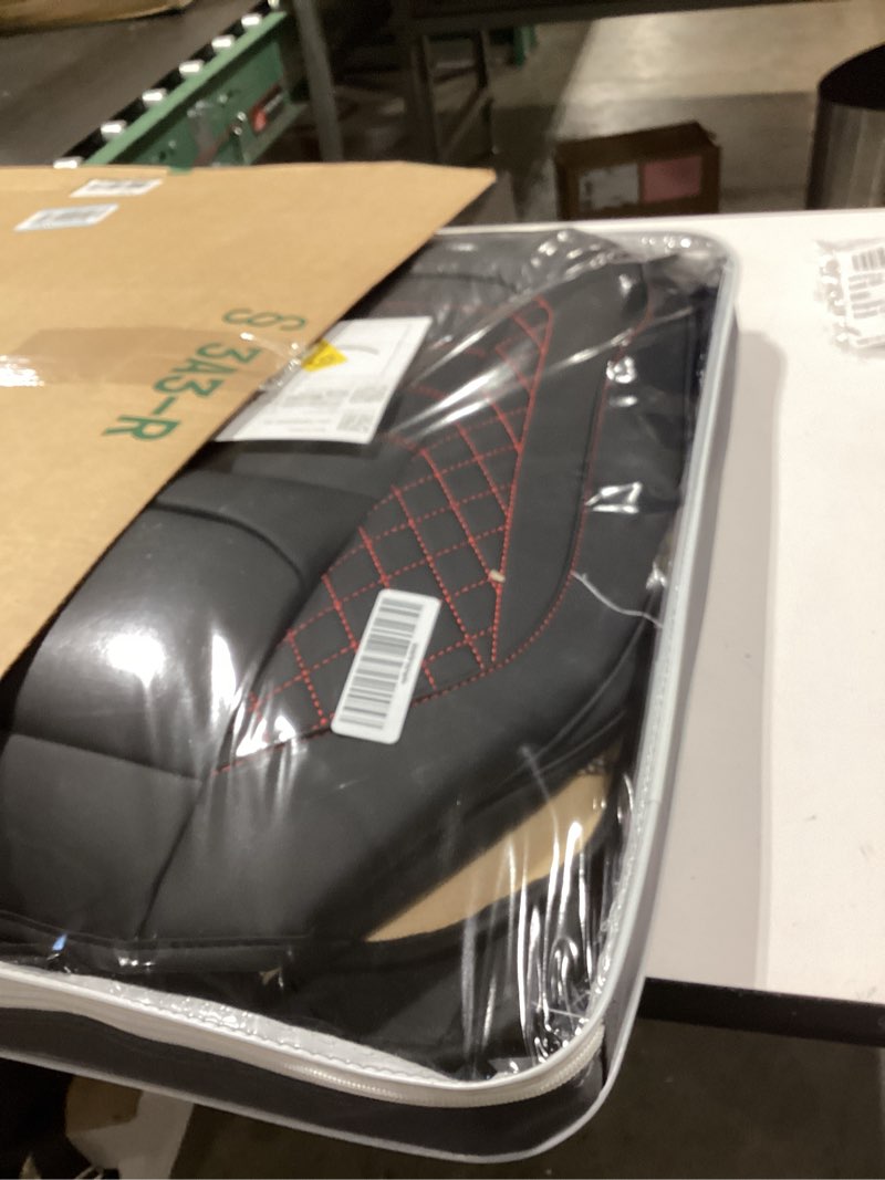 Condition photo showing Good Condition for tacoma seat covers 2016-2023 full set, leather truck interior sets with lumbar support custom fit for toyota tacoma 3rd gen double/crew cab sr sr5 trd sport trd off-road trd pro(black red) 2016-2023 full set black&red