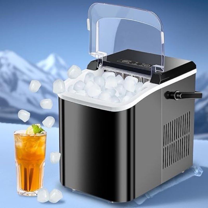  ice makers countertop, portable ice machine with carry handle, 2 sizes of icecube for home kitchen bar party camping