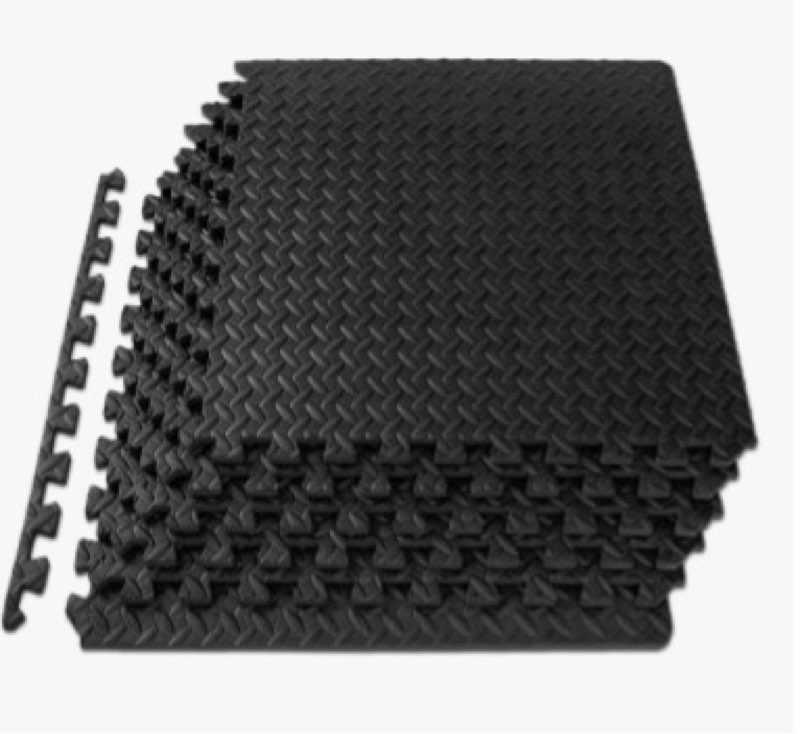 fitvids puzzle exercise gym flooring mat, thick eva interlocking foam tiles workout mat for home gym, fitness equipment, mma, gymnastics, multiple colors and sizes 3/4\\\" thick, 6 tiles (24 sq ft) black