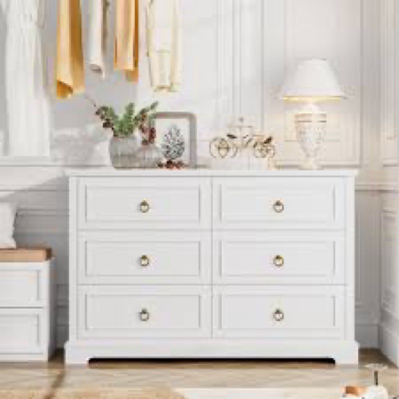 lamyla 47.2'' w 6 - drawer dresser, mid-century modern wooden double dresser, white, gray or espresso wood