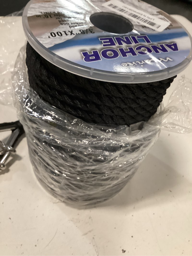 Condition photo showing Good Condition for boat anchor line 3 strand anchor rope black white grey 3/8 inch 50ft 100ft 150ft with stainless steel thimble and shackle for boat (3/8" x100' black) 3/8"x100' black