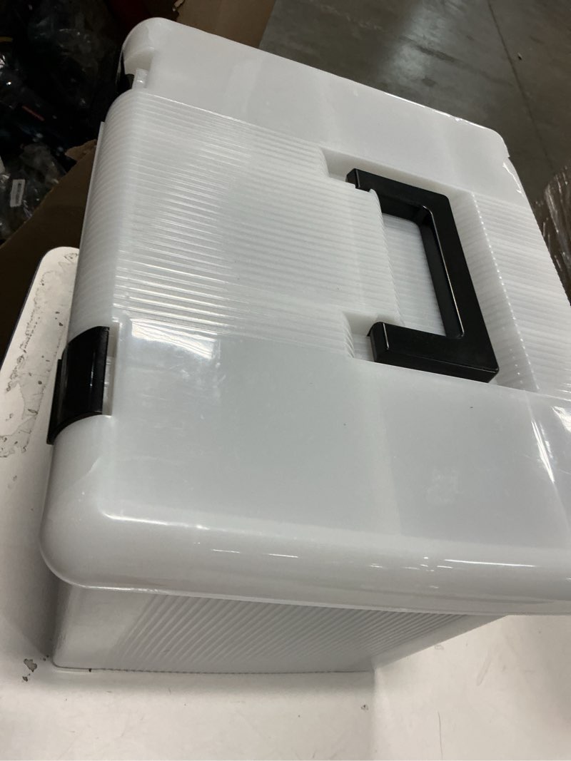 Condition photo showing As Is for Pendaflex Portable File Box, Frosted White, Hinged Lid with Double Latch Closure(41745AMZ)