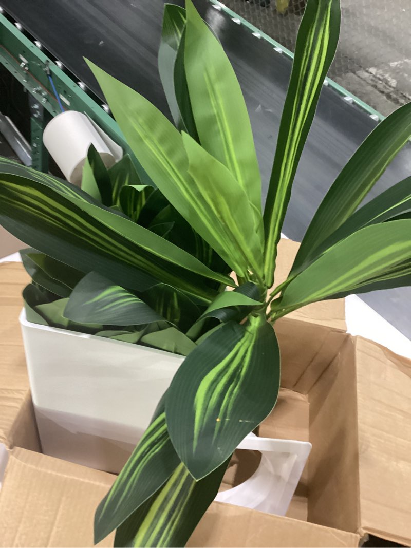Condition photo showing Good Condition for artificial dracaena tree  - fake tree with white tall planter - artificial plant for living room indoor, tall faux yucca potted tree for home office decor