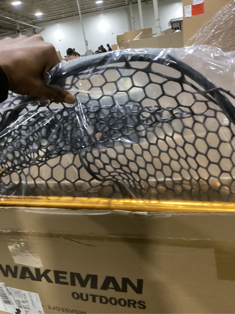 Condition photo showing New/Like New for Fly Fishing Net with Handle - Soft Mesh Catch and Release Rubber Fly Fish Net with Lightweight Wood Frame and Safety Lanyard - Landing Bass and Trout Fishing Gear by Wakeman Outdoors 56" Multicoloured