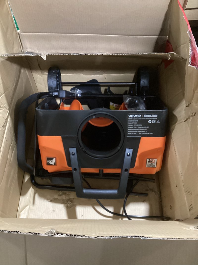 Condition photo showing Good Condition for vevor electric snow blower, 20 inch 15a corded snow thrower with dual led headlights & 180° rotating chute, 25ft throwing distance, 12" depth clearing, walk-behind snowblower for driveway sidewalk