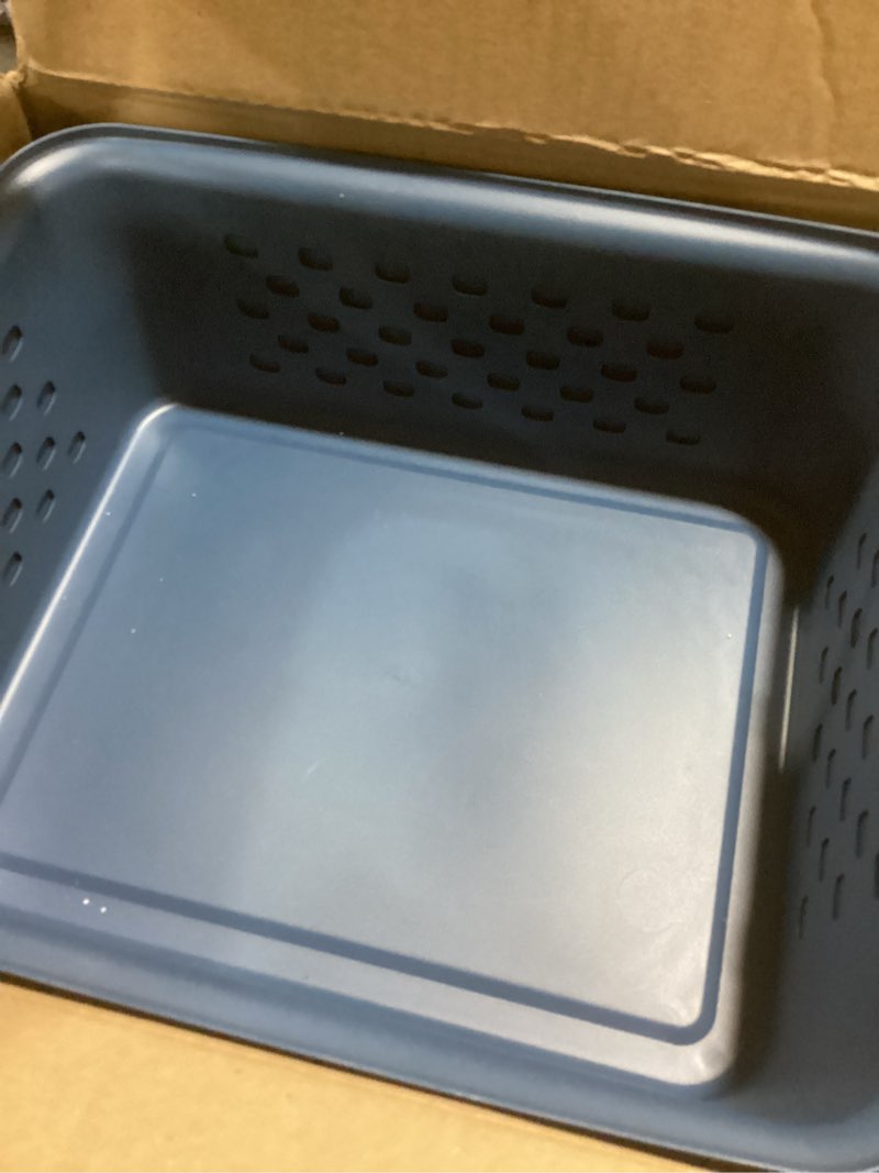Condition photo showing New/Like New for iris usa plastic storage basket, 6-pack, medium, shelf basket storage organizer for pantry, cabinet, bedroom, closet, laundry room, eco-friendly, navy