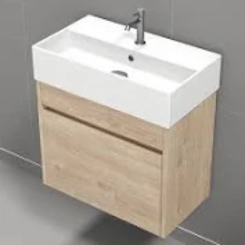 Only vanity )Modern 35.84\\\" Bathroom Vanties with Light Wood Cabinets, Wall Mount Vanities with White Sink