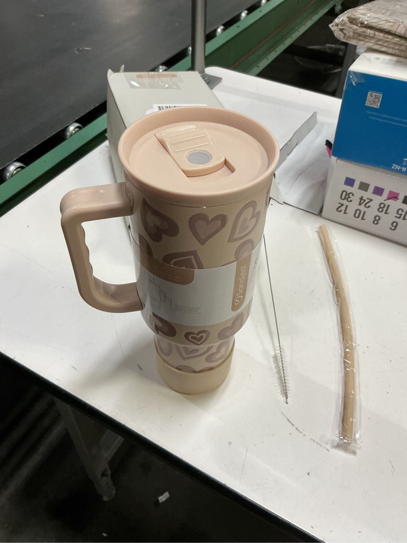 Condition photo showing Good Condition for SANDJEST Heart Tumbler with Handle and Straw 40oz – Stainless Sleel Slider Tumbler Travel Coffee Mug for Women - Gift Idea for Birthday Christmas Valentine's Day Heart 1