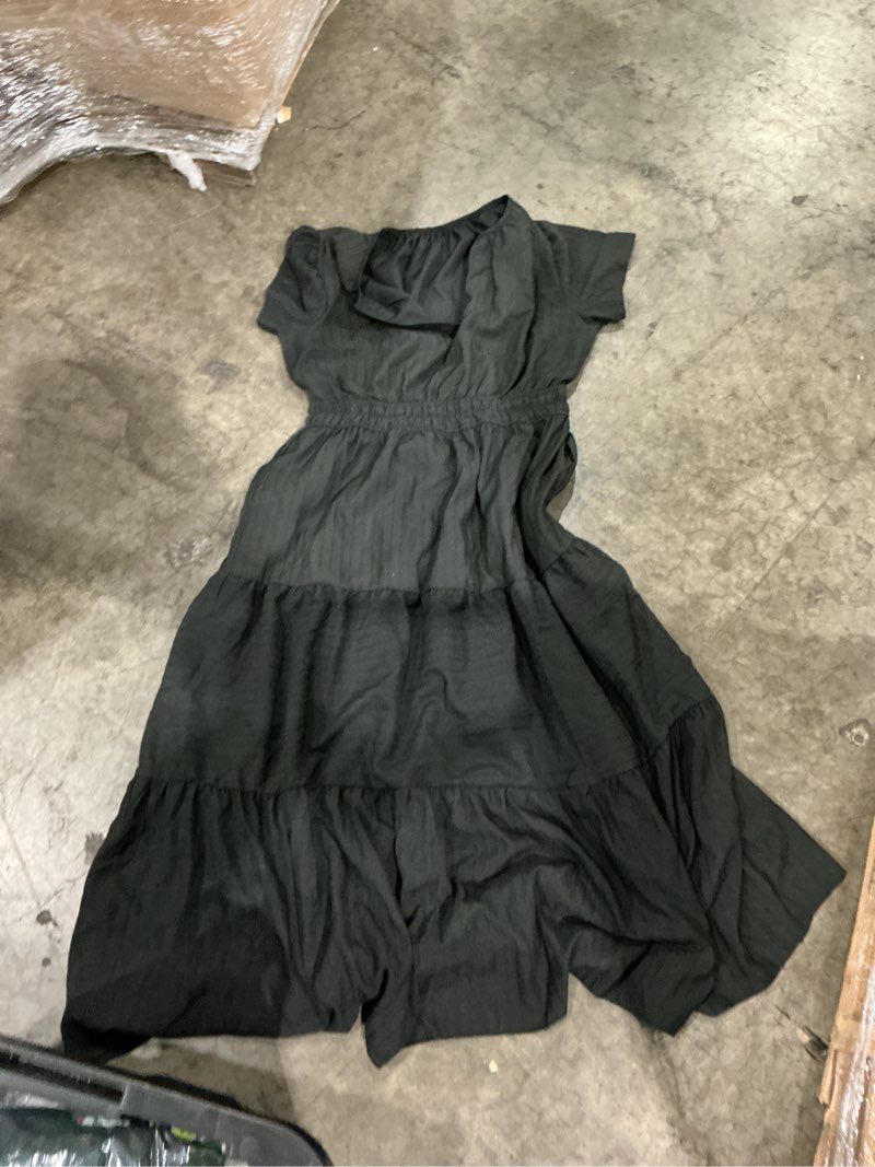 Condition photo showing Good Condition for london times women's dresses women's flutter sleeve tiered maxi - ruffle neck elastic waist - wedding guest dress, black, large