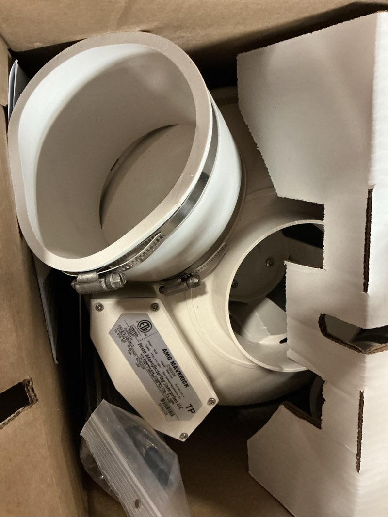 Condition photo showing As Is for festa amg maverick radon fan – 4“ installation kit - quiet and energy efficient radon mitigation inline fans – high performance 4” duct fan amg maverick 4x4