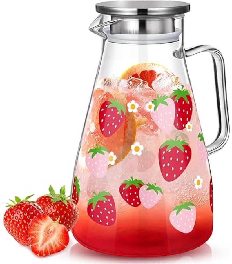 Domensi 74 oz / 2200 ml Glass Pitcher with Lid Water Pitcher with Handles Beverage Water Jar Glass J