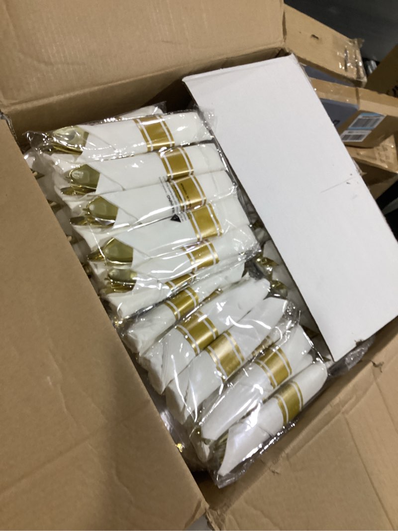 Condition photo showing New/Like New for nervure 700pcs gold plastic plates - gold plastic dinnerware sets for 100 guests - 200 disposable plates, 300 silverware, 100 cups, 100 napkins for wedding & party 700pcs(100guests) gold