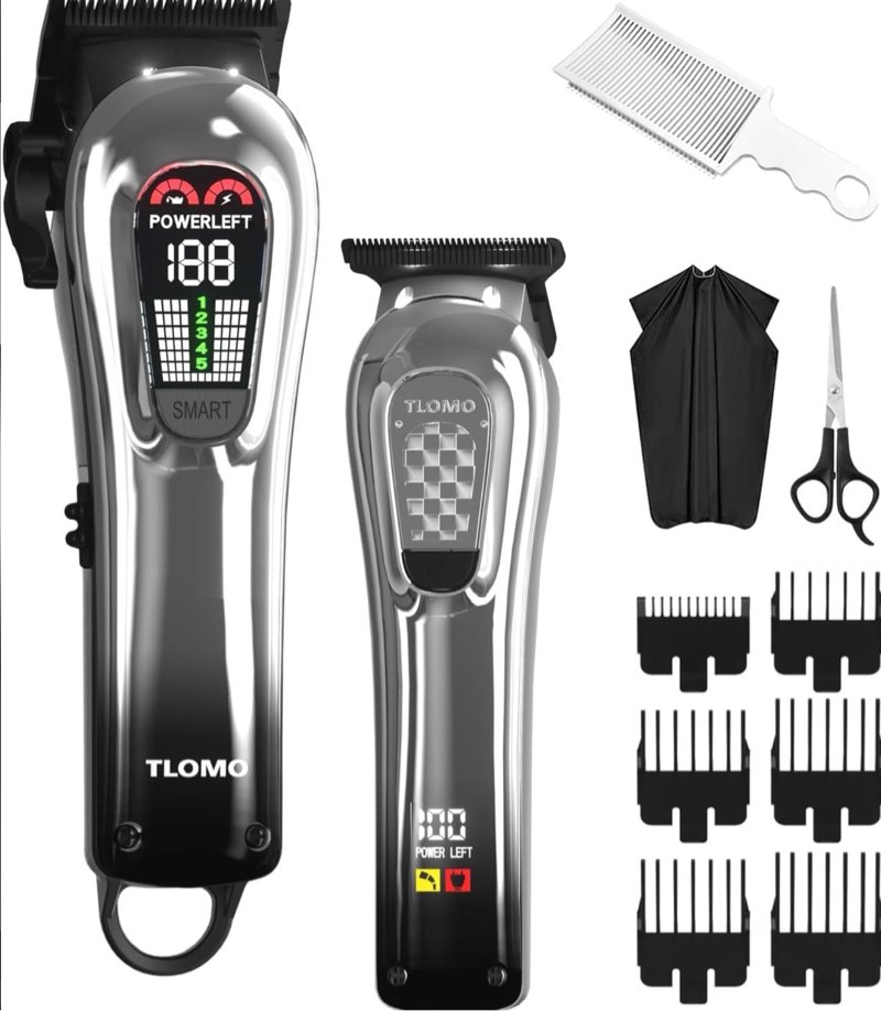 Hair Clippers for Men Professional Cordless Hair Clippers Kits for Hair Cutting Kit,Mens Clippers and Trimmer Set for Barber with LED Display Silver