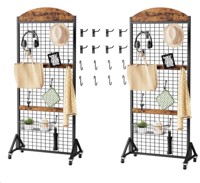 CHOEZON Grid Wall Panel 5.7' x 2' FT Grid Display Rack, 2 Packs Movable Gridwall Display Stand, Stur
