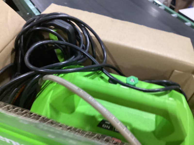 Condition photo showing As Is for greenworks 1800 psi 1.2-gpm cold water electric pressure washer with 2 spray tips